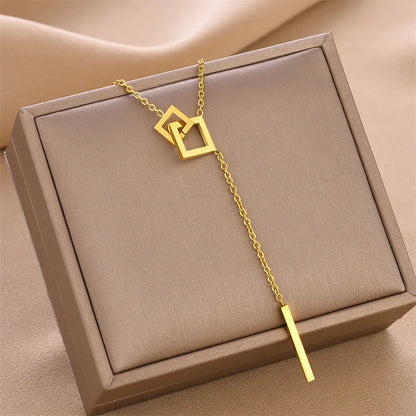 316L Stainless Steel Choker with Letter, Wave, and Leaf Pendant Chain