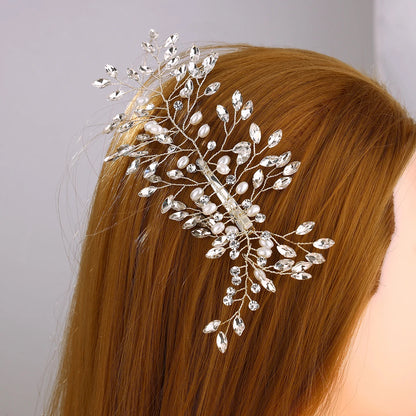 Bridal Wedding Hair Comb Pearl Flower Hair Piece Rhinestone Bridal