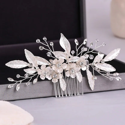 Trendy Tiara Wedding Hair Comb Flower Bridal Hairpins Pearl Rhinestone