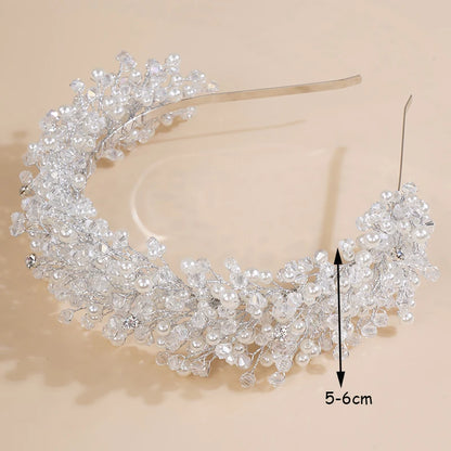 Luxury Pearl Crystal Bridal Crown Headpieces Handmade Party Wedding