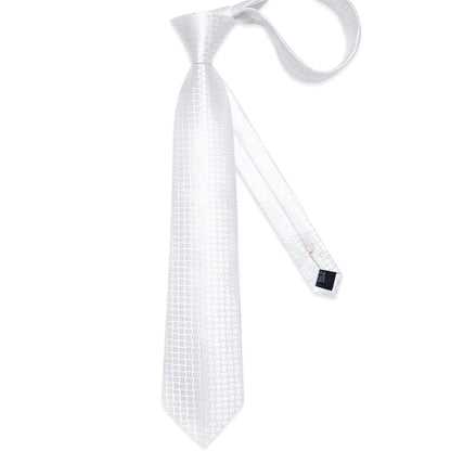 Luxury White Solid Plaid Silk Ties for Men 8cm width Wedding Party