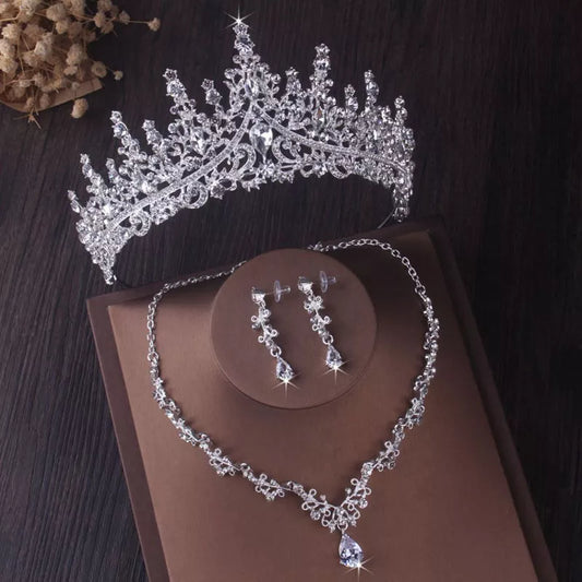 Luxury Silver Color Crystal Water Drop Bridal Jewelry Sets Rhinestone