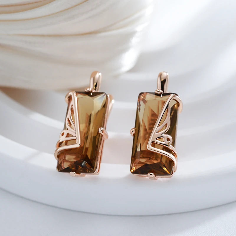 Kinel presents Light Brown Natural Zircon English Earrings for Women, a fashion-forward statement of elegance and sophistication.