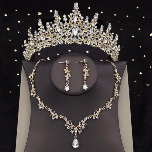 Luxury Silver Color Crystal Water Drop Bridal Jewelry Sets Rhinestone