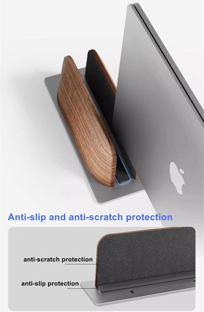 Walnut Wood Vertical Laptop Stand, Adjustable for 10-17 inch MacBooks