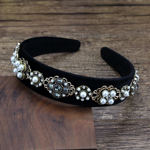 Luxurious Handmade Black and Gray Crystal Stone Bridal Headbands