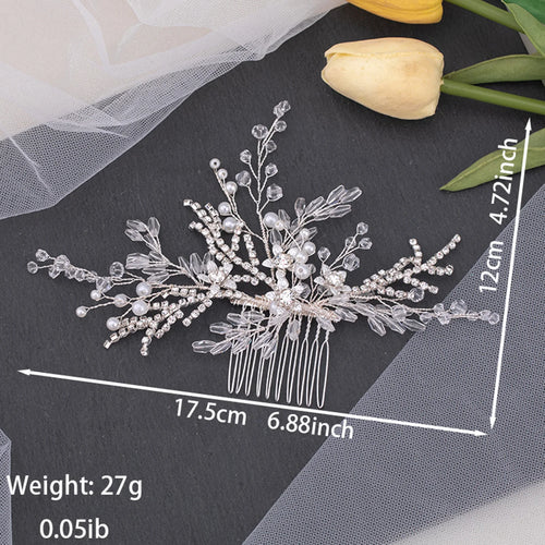 Trendy Tiara Wedding Hair Comb Flower Bridal Hairpins Pearl Rhinestone