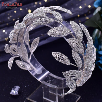 YouLaPan Crystal Headdress for Women Bridal Headband Wedding Tiara