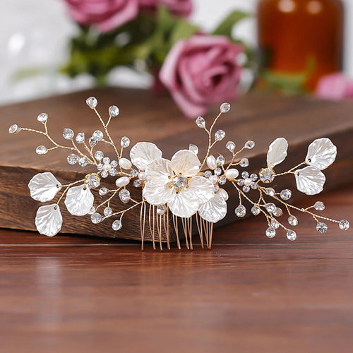 Trendy Tiara Wedding Hair Comb Flower Bridal Hairpins Pearl Rhinestone