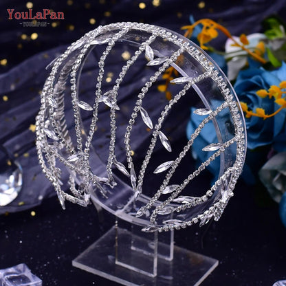 YouLaPan Crystal Headdress for Women Bridal Headband Wedding Tiara