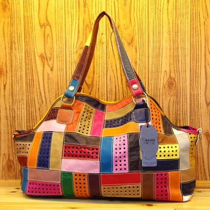 Large Ladies' Handbags with Casual Colorful Patchwork Design