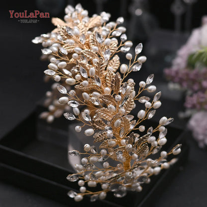 YouLaPan Crystal Headdress for Women Bridal Headband Wedding Tiara