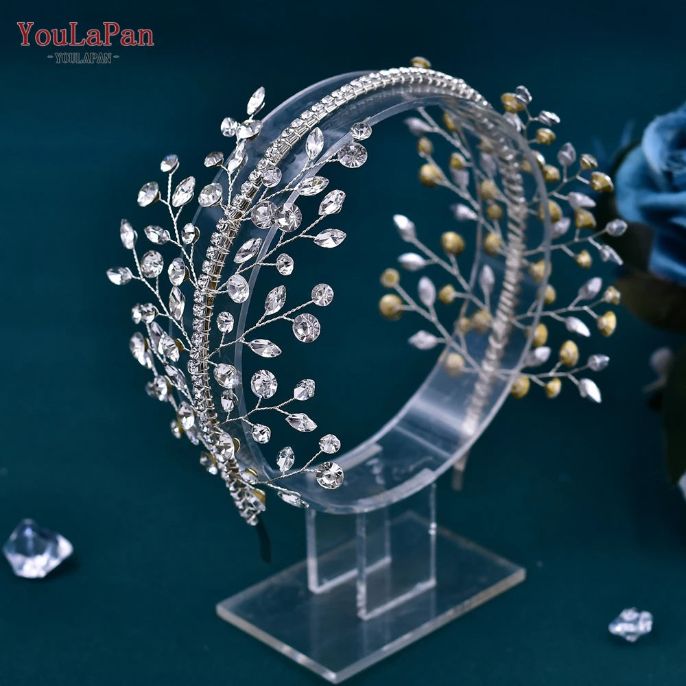 YouLaPan Crystal Headdress for Women Bridal Headband Wedding Tiara