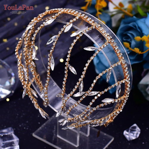 YouLaPan Crystal Headdress for Women Bridal Headband Wedding Tiara