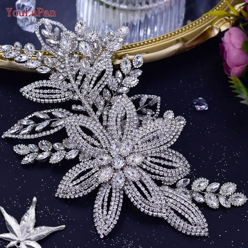 YouLaPan HP254 Alloy Flower Bridal Hair Clips Rhinestone Side Hairpin