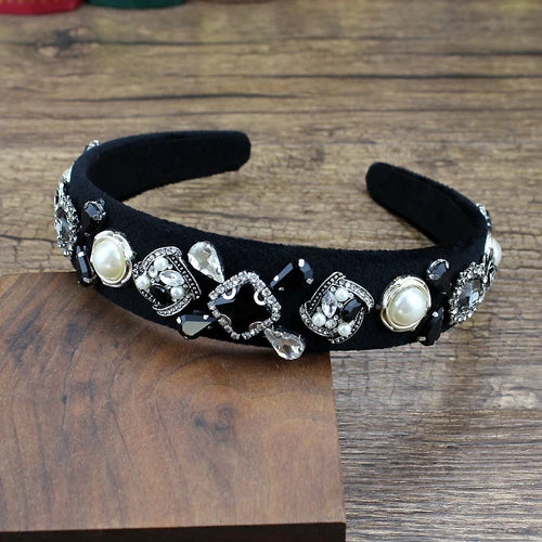 Luxurious Handmade Black and Gray Crystal Stone Bridal Headbands