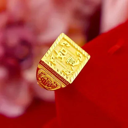 Gold shop with 999 gold ring men's fortune adjustable 5D real gold