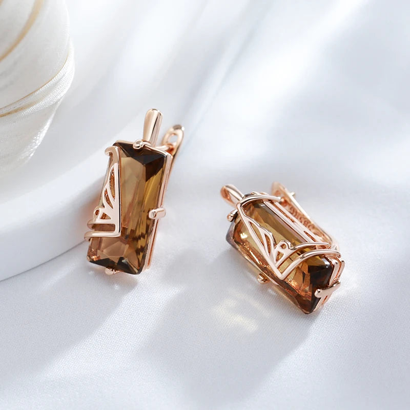 Kinel presents Light Brown Natural Zircon English Earrings for Women, a fashion-forward statement of elegance and sophistication.