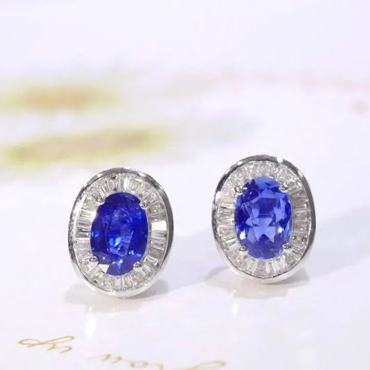 SFL2023 Sapphire Earrings Stud 18 K Gold Jewelry 100% Natural 1.39ct