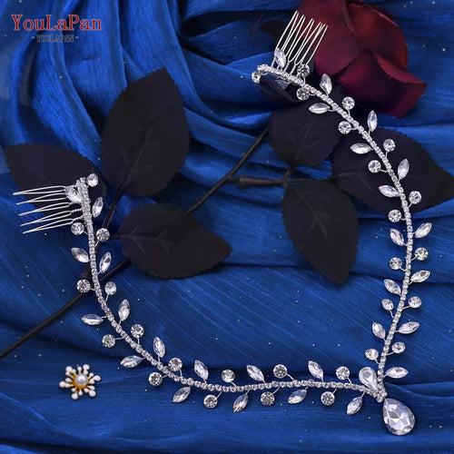 YouLaPan Crystal Forehead Headband for Women Brides Headpiece Party