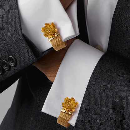 Men's Design Chain Cufflinks Gift Set - Shiny Gold Colored