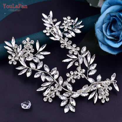 YouLaPan HP254 Alloy Flower Bridal Hair Clips Rhinestone Side Hairpin