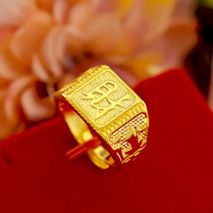 Gold shop with 999 gold ring men's fortune adjustable 5D real gold