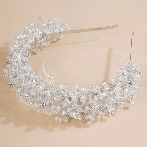 Luxury Pearl Crystal Bridal Crown Headpieces Handmade Party Wedding