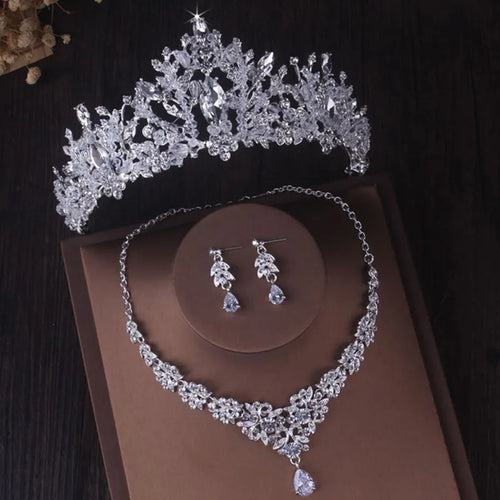 Luxury Silver Color Crystal Water Drop Bridal Jewelry Sets Rhinestone