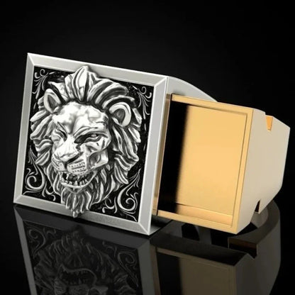 Innovative Punk-Inspired Men's Ring Featuring a Bold Lion Head Design