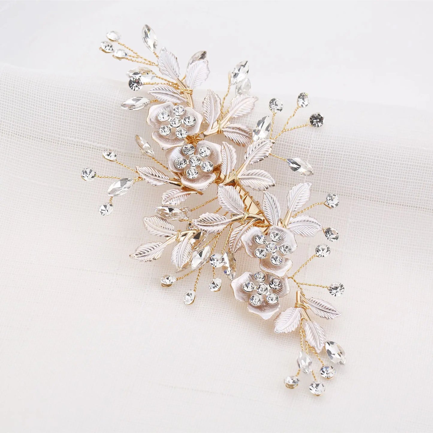 Fashion Bridal Rhinestone Leaf and Flower Hair Clips in Alloy