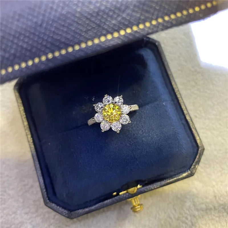 Sunflower Yellow Moissanite Engagement Ring in 925 Sterling Silver 1ct