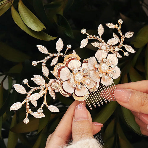 Trendy Tiara Wedding Hair Comb Flower Bridal Hairpins Pearl Rhinestone