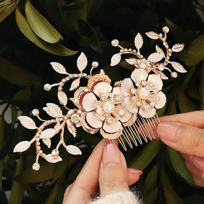 Trendy Tiara Wedding Hair Comb Flower Bridal Hairpins Pearl Rhinestone