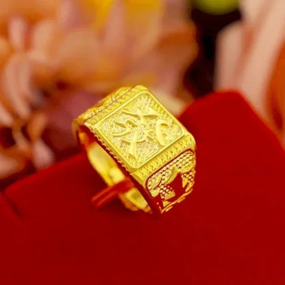 Gold shop with 999 gold ring men's fortune adjustable 5D real gold