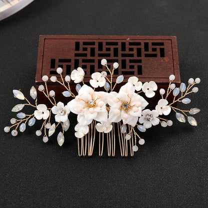 Trendy Tiara Wedding Hair Comb Flower Bridal Hairpins Pearl Rhinestone