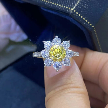 Sunflower Yellow Moissanite Engagement Ring in 925 Sterling Silver 1ct