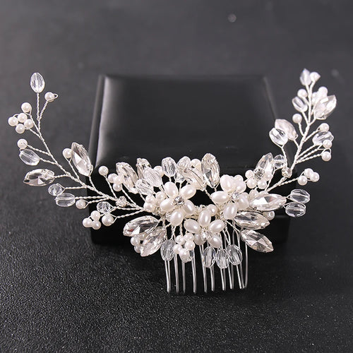 Crystal Rhinestone Flower Pearl Hair Comb Headband Tiara Hairpin For