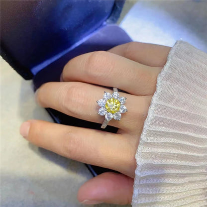 Sunflower Yellow Moissanite Engagement Ring in 925 Sterling Silver 1ct