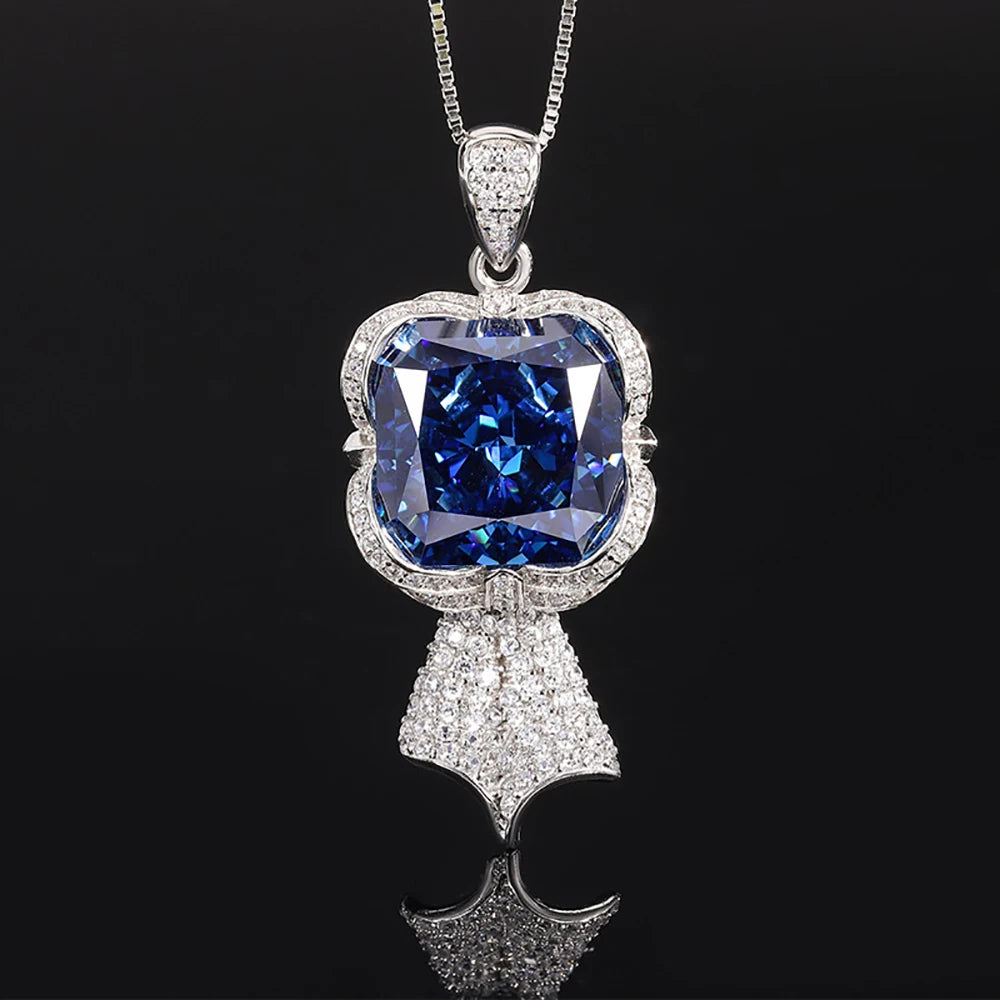 Luxury 100% 925 Solid Silver Sapphire High Carbon Diamond Ring Pendant