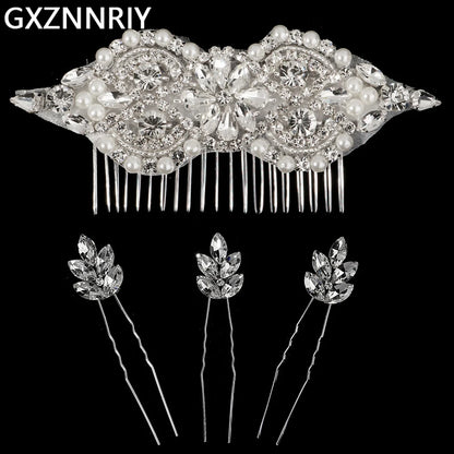 Bridal Wedding Hair Accessories Set with Crystal Hair Comb Clip