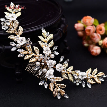 YouLaPan HP254 Alloy Flower Bridal Hair Clips Rhinestone Side Hairpin