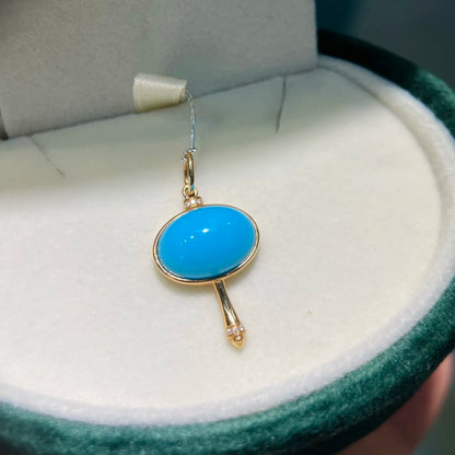 HJY2024 Turquoise Pendant Solid 18K Gold Diamonds 2.63g Blue Turquoise