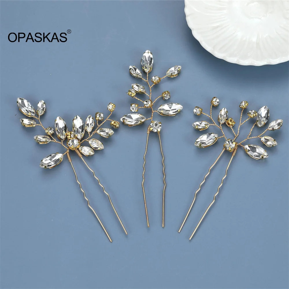 Trendy Crystal U-Shaped Alloy Bride Hairpins for Wedding Hairstyles