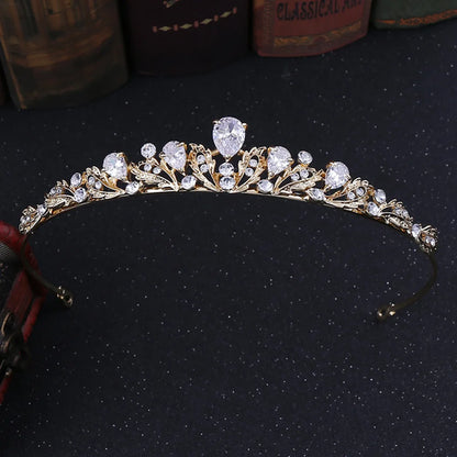 Silver-Colored Crystal Wedding Tiara with Zircon Bridal Headpiece