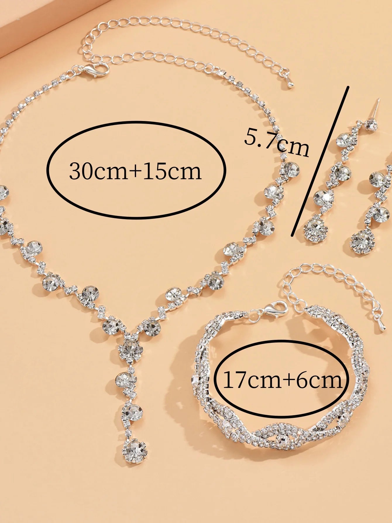 4-Piece Fashionable Women's Jewelry Set with Rhinestone Necklace, Bracelet,