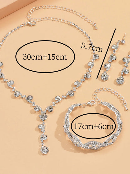 4-Piece Fashionable Women's Jewelry Set with Rhinestone Necklace, Bracelet,