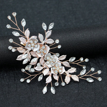 Fashion Bridal Rhinestone Leaf and Flower Hair Clips in Alloy