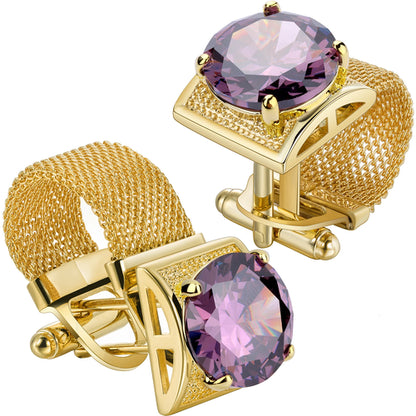 Luxury Shiny Crystal--Cufflinks for Mens with Chain, French Shirt