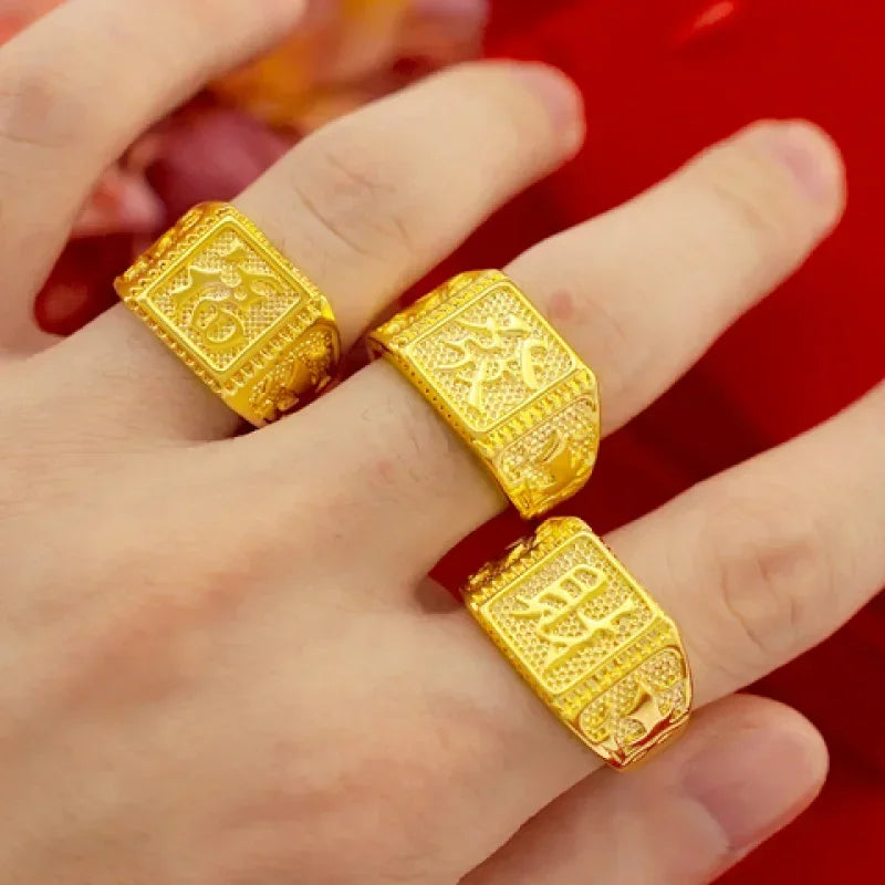 Gold shop with 999 gold ring men's fortune adjustable 5D real gold